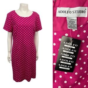 Deadstock Vintage Barbie Pink Polka Dot Linen Short Dress / Size 12